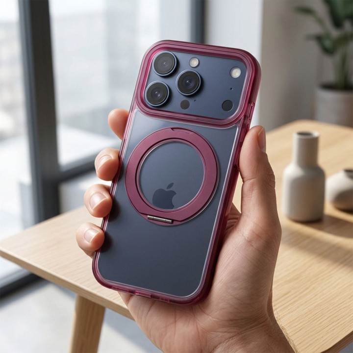 Чехол для iPhone 18 Pro Max / 17 Pro Max Frame Circle Stand совместимый с MagSafe бордовый