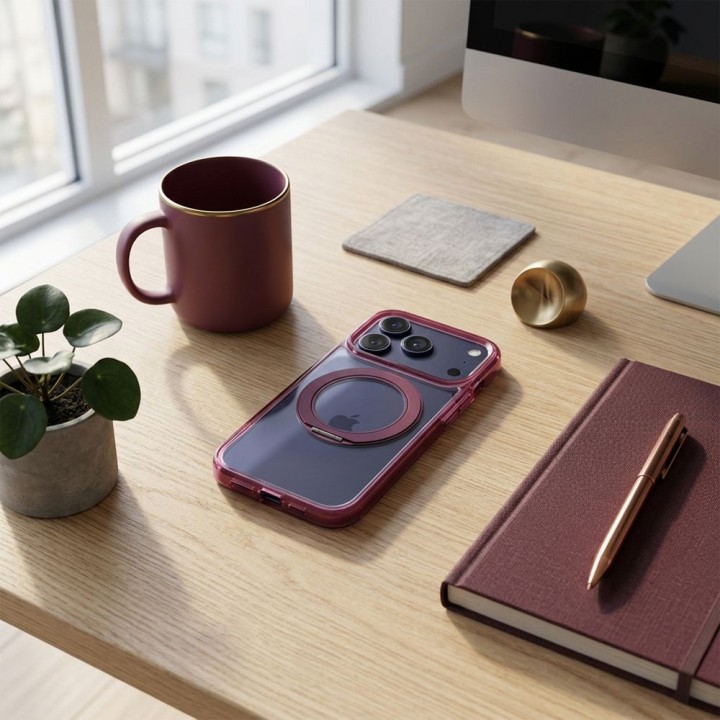 Case for iPhone 18 Pro / 17 Pro Frame Circle Stand MagSafe compatible burgundy
