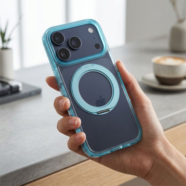 Чохол для iPhone 18 Pro Max / 17 Pro Max Frame Circle Stand сумісний із MagSafe блакитний