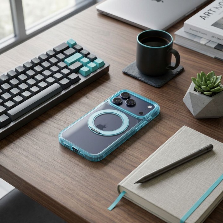 Чохол для iPhone 18 Pro Max / 17 Pro Max Frame Circle Stand сумісний із MagSafe блакитний