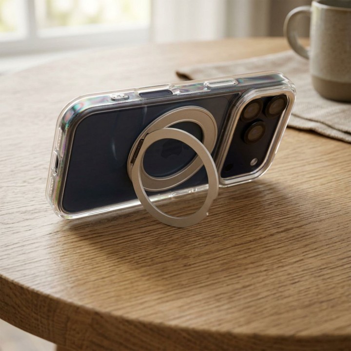 Case for iPhone 18 Pro / 17 Pro Frame Circle Stand compatible with MagSafe transparent