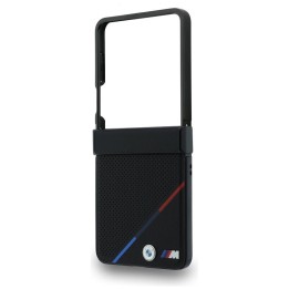 BMW case for SAMSUNG GALAXY With FLIP 8 compatible with Magsafe (Leather Perforated Tricolor Stripe Metal Logos) black