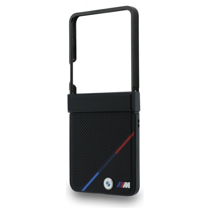 BMW чохол для SAMSUNG GALAXY Z FLIP 8 сумісний із MagSafe (Leather Perforated Tricolor Stripe Metal Logos) чорний