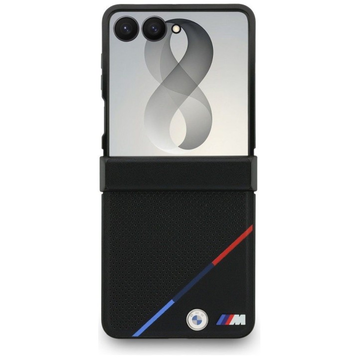 BMW чохол для SAMSUNG GALAXY З FLIP 8 сумісний з Magsafe (Leather Perforated Tricolor Stripe Метал Logos) чорний