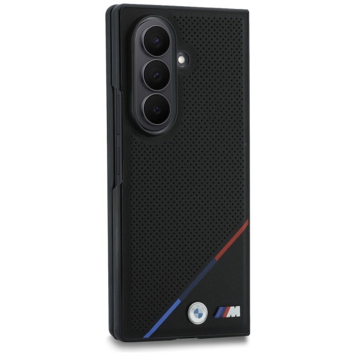 BMW чехол для SAMSUNG GALAXY Z FOLD 8 ULTRA совместимый с MagSafe (Leather Perforated Tricolor Stripe Metal Logos) черный