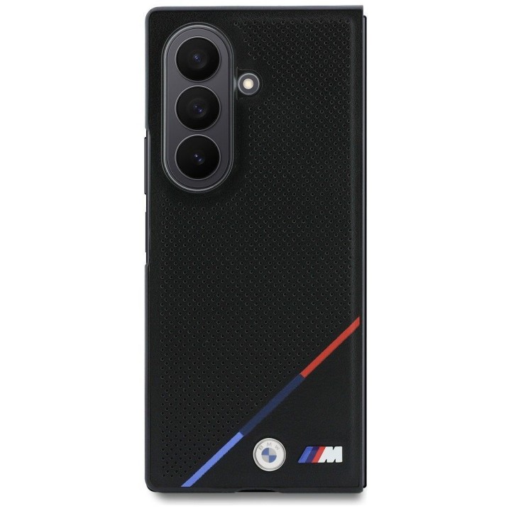 BMW case for SAMSUNG GALAXY With FOLD 8 ULTRA compatible with Magsafe (Leather Perforated Tricolor Stripe Metal Logos) black