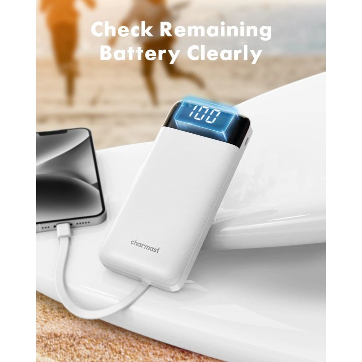 Power bank Charmast W1148 5V 3A 10000 mAh with built-in cables USB A / USB C / Lightning / Micro white