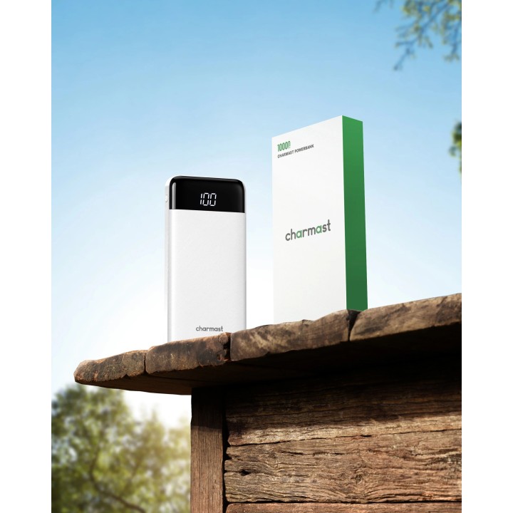 Power bank Charmast W1148 5V 3A 10000 mAh with built-in cables USB A / USB C / Lightning / Micro white