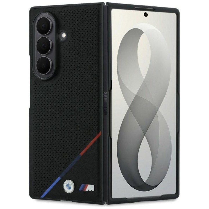 BMW чохол для SAMSUNG GALAXY З FOLD 8 ULTRA сумісний з Magsafe (Leather Perforated Tricolor Stripe Метал Logos) чорний