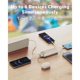 Powerbank Charmast W2065 PD3.0 3A 22,5W 20000 mAh z wbudowanym kablami USB A / USB C / Lightning / Micro biały