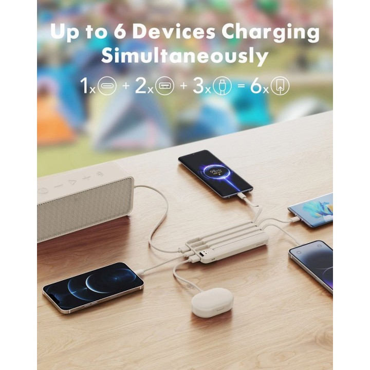 Powerbank Charmast W2065 PD3.0 3A 22,5W 20000 mAh z wbudowanym kablami USB A / USB C / Lightning / Micro biały