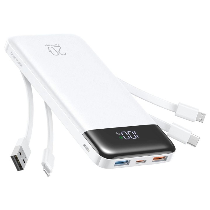 Power bank Charmast W2065 PD3.0 3A 22,5W 20000 mAh with built-in cables USB A / USB C / Lightning / Micro white