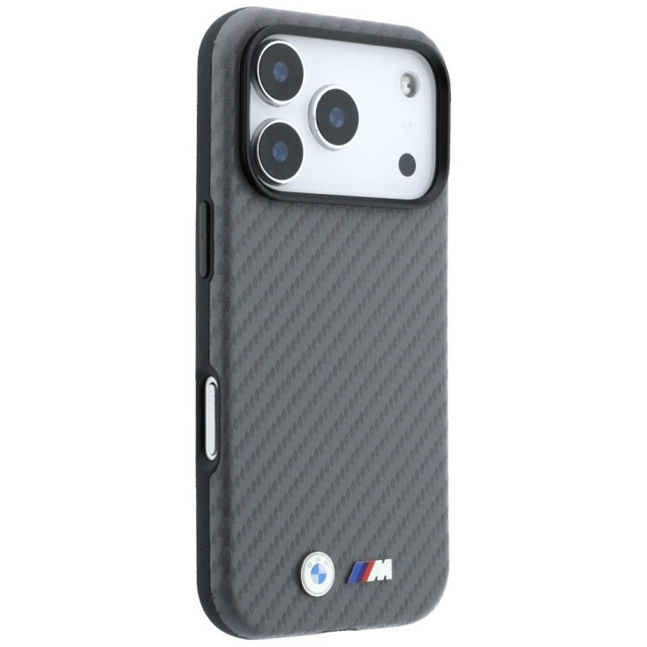BMW case for IPHONE 18 Pro/17 Pro compatible with MagSafe (Carbon Metal Logo) grey