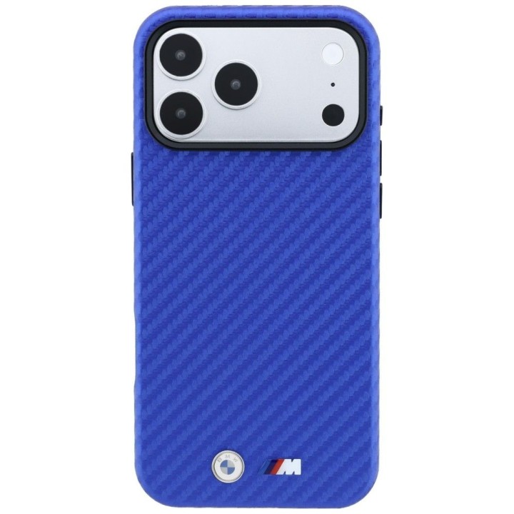 BMW futerał do IPHONE 18 Pro Max/17 Pro Max kompatybilny z MagSafe (Carbon Metal Logo) niebieski