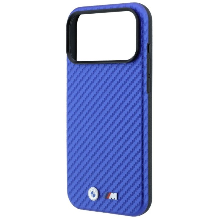 BMW futerał do IPHONE 18 Pro Max/17 Pro Max kompatybilny z MagSafe (Carbon Metal Logo) niebieski