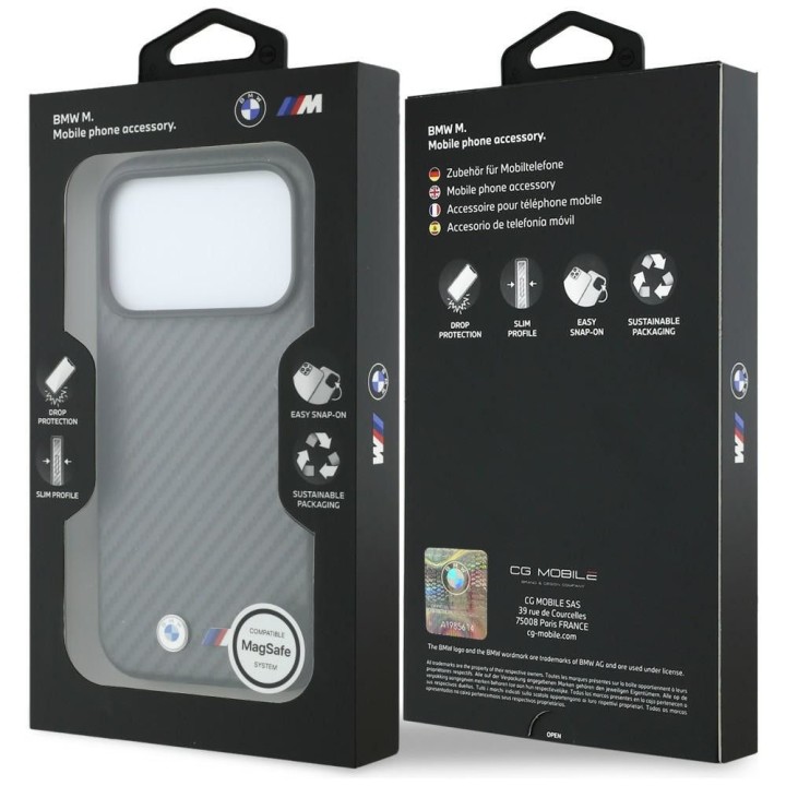 BMW case for IPHONE 18 Pro Max/17 Pro Max compatible with Magsafe (Carbon Metal Logo) grey