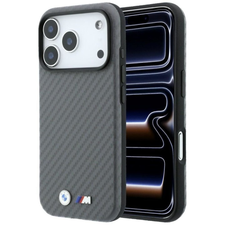 BMW чехол для IPHONE 18 Pro Max/17 Pro Max совместимый с MagSafe (Carbon Metal Logo) серый
