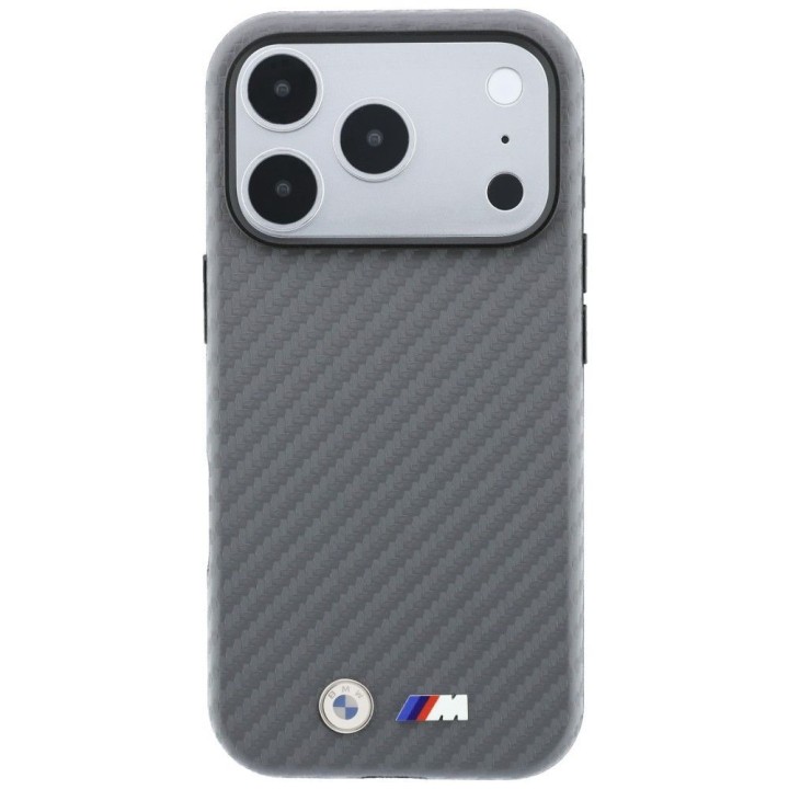 BMW case for IPHONE 18 Pro Max/17 Pro Max compatible with Magsafe (Carbon Metal Logo) grey