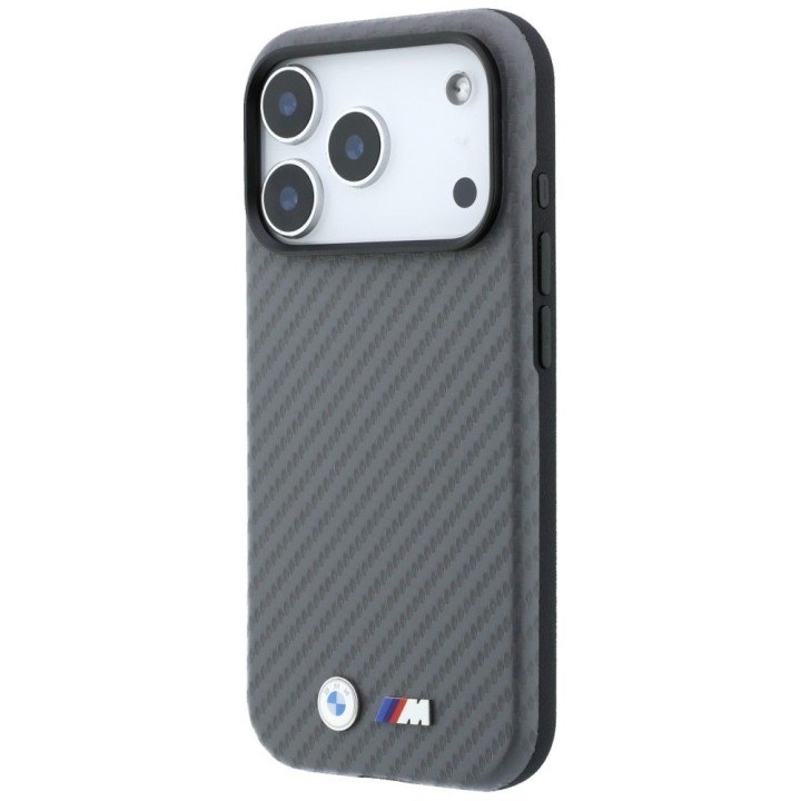 BMW case for IPHONE 18 Pro/17 Pro compatible with MagSafe (Carbon Metal Logo) grey