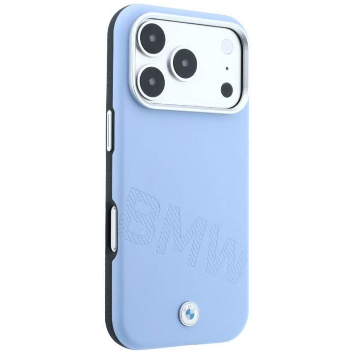 BMW case for IPHONE 18 Pro/17 Pro compatible with MagSafe (Sign Inclined Deboss Letters) blue