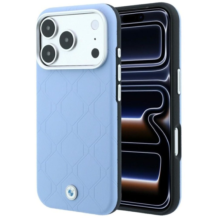 BMW чехол для IPHONE 18 Pro/17 Pro совместимый с MagSafe (Sign Deboss Quilted W/ Metal Logo) синий