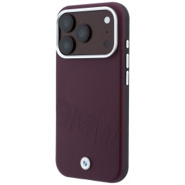 BMW case for IPHONE 18 Pro/17 Pro compatible with Magsafe (Sign Inclined Deboss Letters) burgundy