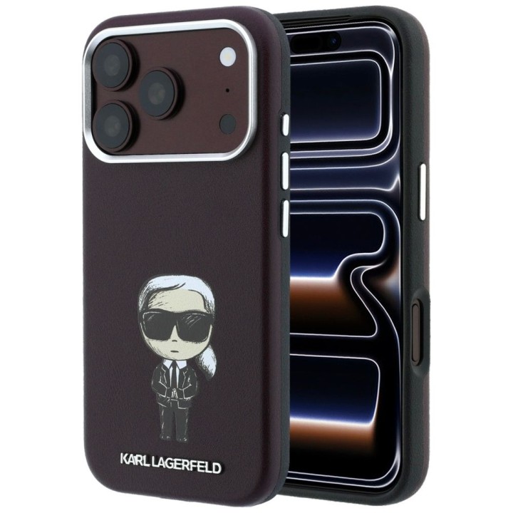 KARL LAGERFELD futerał do IPHONE 18 Pro/ 17 Pro kompatybilny z MagSafe (Smooth Ikonik Sketch) burgundowy