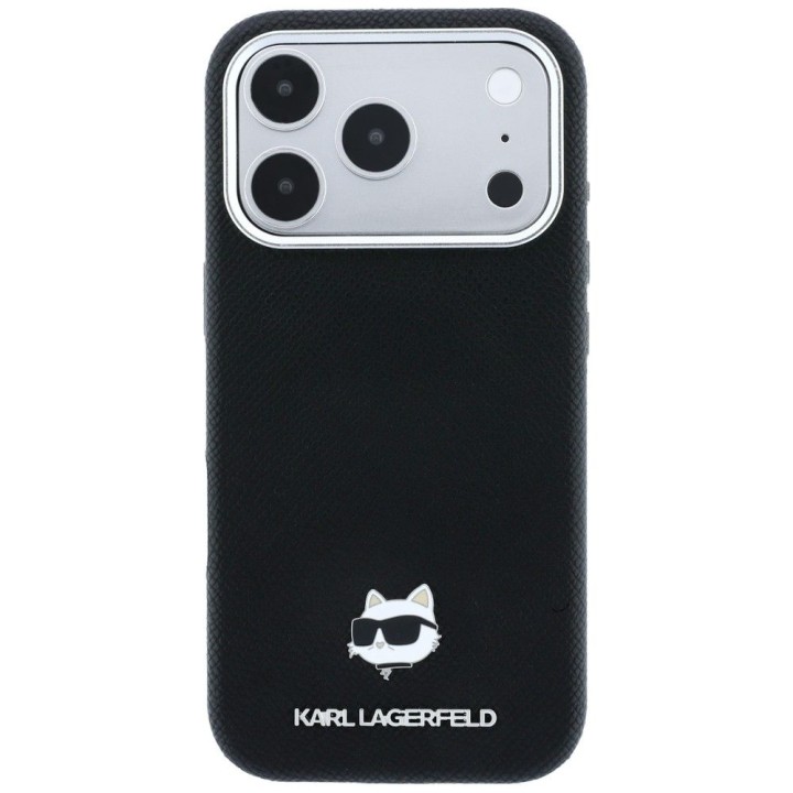 KARL LAGERFELD case for IPHONE 18 Pro/ 17 Pro compatible with MagSafe (Grained Choupette Head Metal) black
