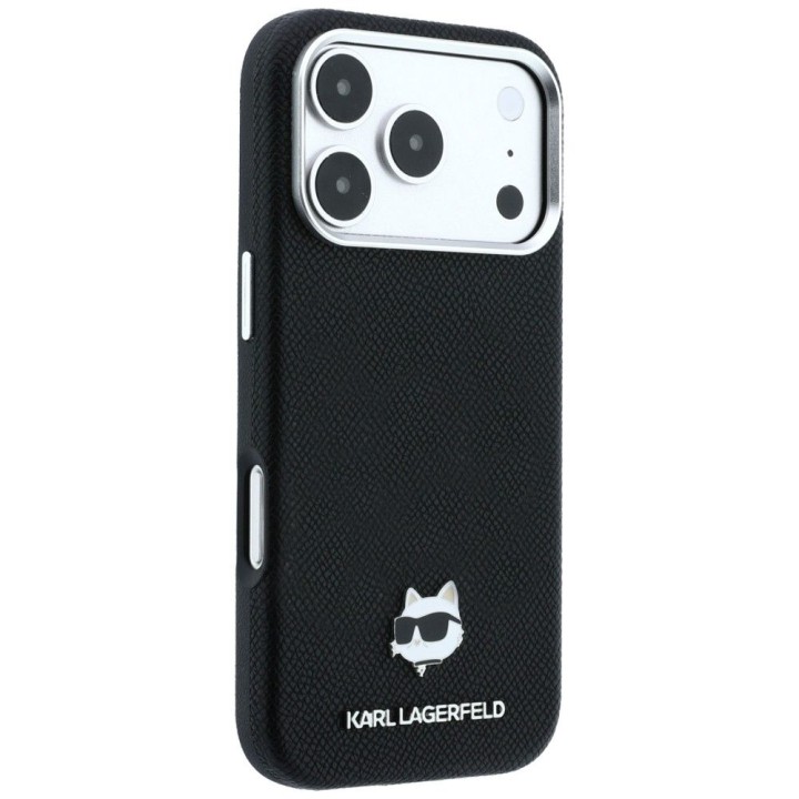 KARL LAGERFELD чехол для IPHONE 18 Pro/ 17 Pro совместимый с MagSafe (Grained Choupette Head Metal) черный