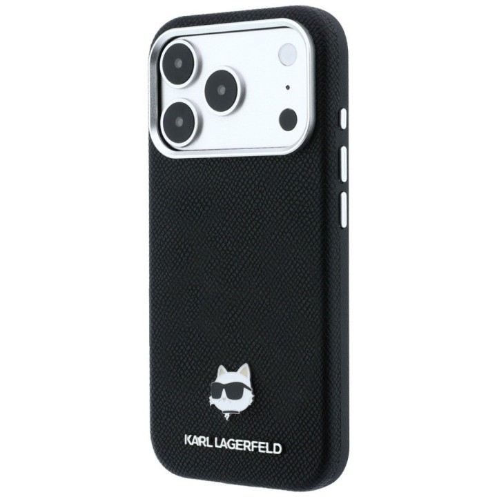 KARL LAGERFELD case for IPHONE 18 Pro/ 17 Pro compatible with MagSafe (Grained Choupette Head Metal) black