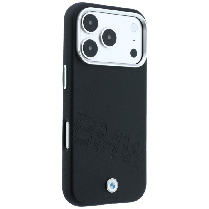 BMW case for IPHONE 18 Pro/17 Pro compatible with Magsafe (Sign Inclined Deboss Letters) black