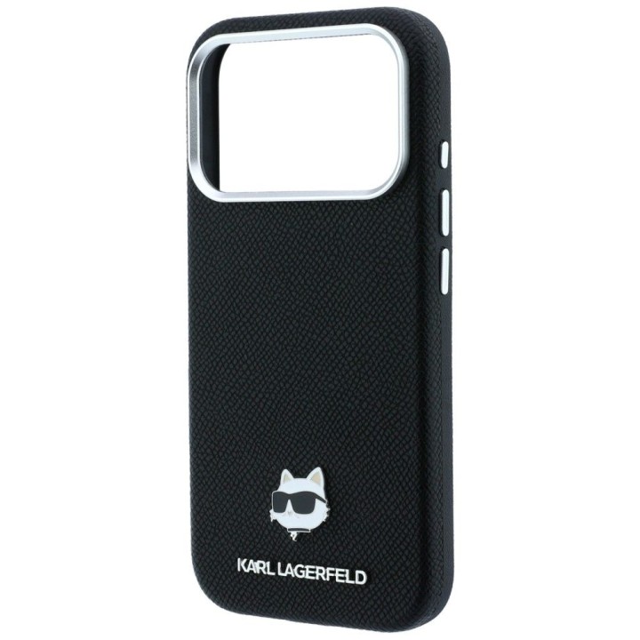 KARL LAGERFELD case for IPHONE 18 Pro/ 17 Pro compatible with MagSafe (Grained Choupette Head Metal) black