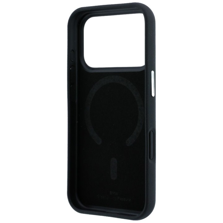 BMW case for IPHONE 18 Pro/17 Pro compatible with Magsafe (Sign Inclined Deboss Letters) black