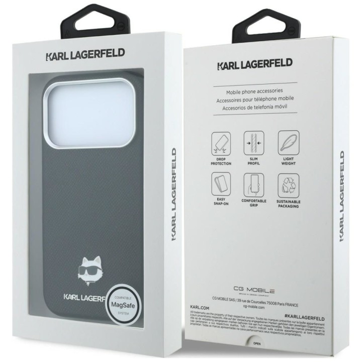 KARL LAGERFELD чехол для IPHONE 18 Pro/ 17 Pro совместимый с MagSafe (Grained Choupette Head Metal) черный
