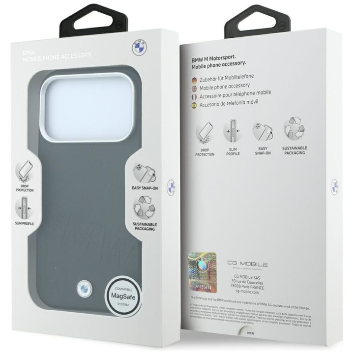 BMW case for IPHONE 18 Pro/17 Pro compatible with Magsafe (Sign Inclined Deboss Letters) black
