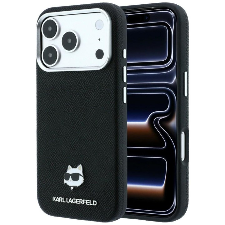 KARL LAGERFELD чехол для IPHONE 18 Pro/ 17 Pro совместимый с MagSafe (Grained Choupette Head Metal) черный