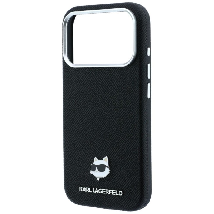 KARL LAGERFELD case for IPHONE 18 Pro Max/ 17 Pro Max compatible with Magsafe (Grained Choupette Head Metal) black