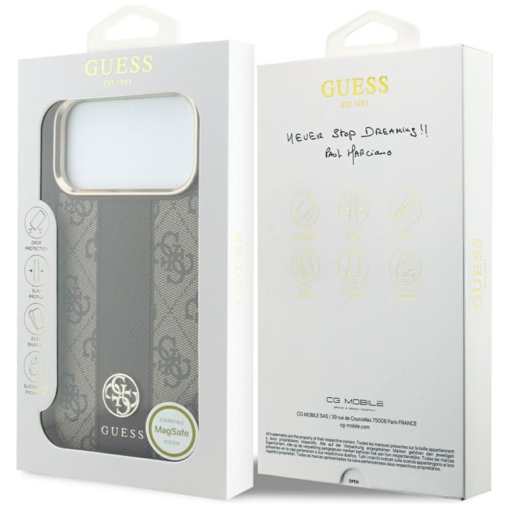 GUESS case for IPHONE 18 Pro/17 Pro compatible with Magsafe (Stripe Round and Classic Logos 4G) brown