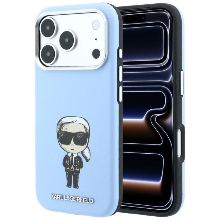 KARL LAGERFELD case for IPHONE 18 Pro/ 17 Pro compatible with Magsafe (Smooth Ikonik Sketch) light blue