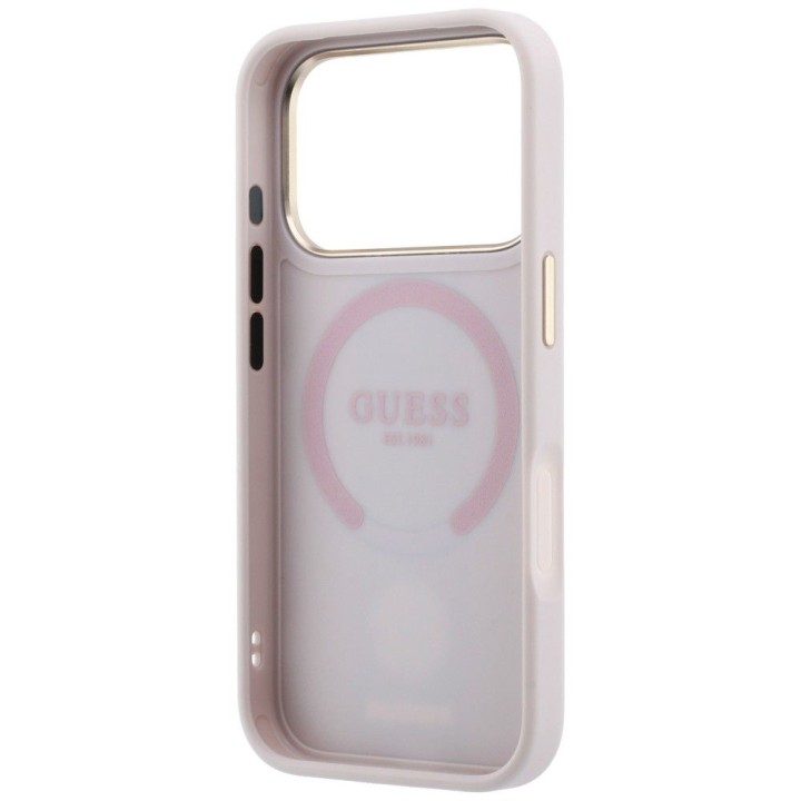 GUESS case for IPHONE 18 Pro Max/17 Pro Max compatible with MagSafe (Stripe Round and Classic Logos 4G) pink