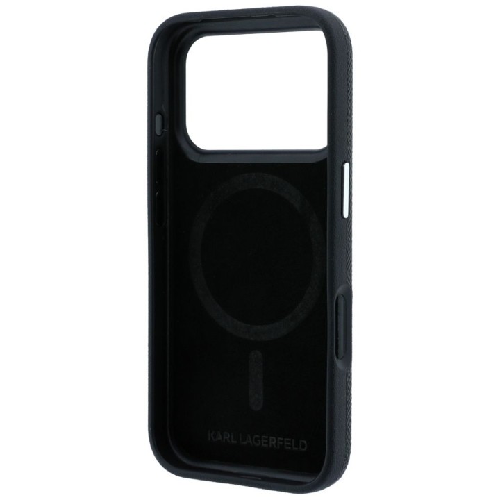 KARL LAGERFELD case for IPHONE 18 Pro Max/ 17 Pro Max compatible with Magsafe (Grained Choupette Head Metal) black