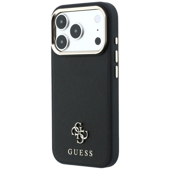 GUESS case for IPHONE 18 Pro Max/17 Pro Max compatible with Magsafe (Saffiano Small 4G & Classic Logo) black