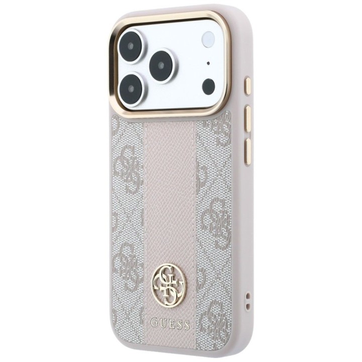 GUESS case for IPHONE 18 Pro Max/17 Pro Max compatible with MagSafe (Stripe Round and Classic Logos 4G) pink