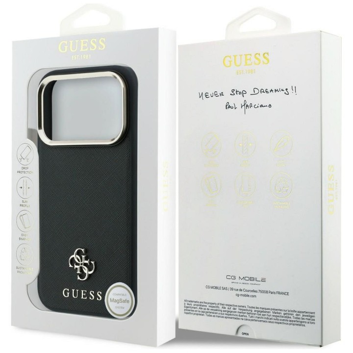 GUESS чохол для IPHONE 18 Pro Max/17 Pro Max сумісний з Magsafe (Saffiano Small 4G & Classic Логотип) чорний