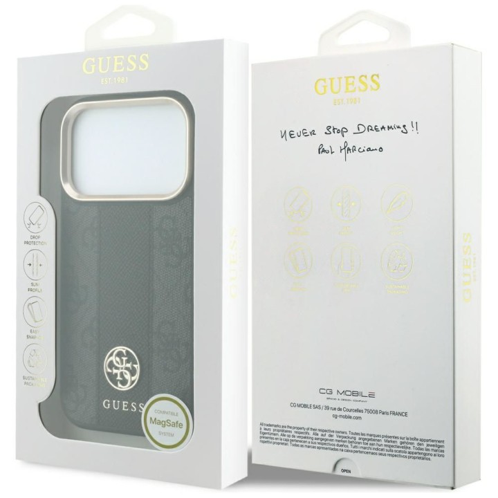GUESS case for IPHONE 18 Pro/17 Pro compatible with MagSafe (Stripe Round and Classic Logos 4G) black