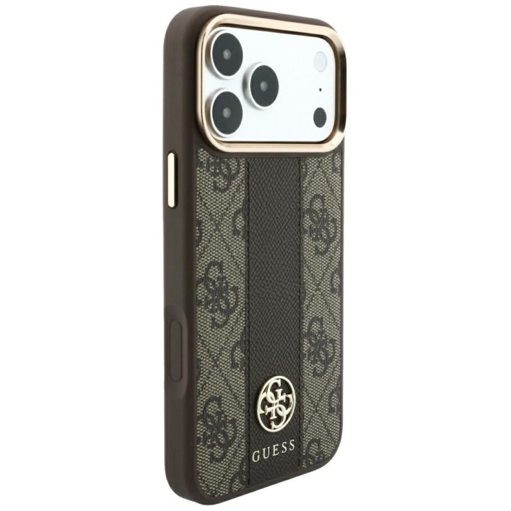 GUESS futerał do IPHONE 18 Pro/17 Pro kompatybilny z MagSafe (Stripe Round and Classic Logos 4G) brązowy