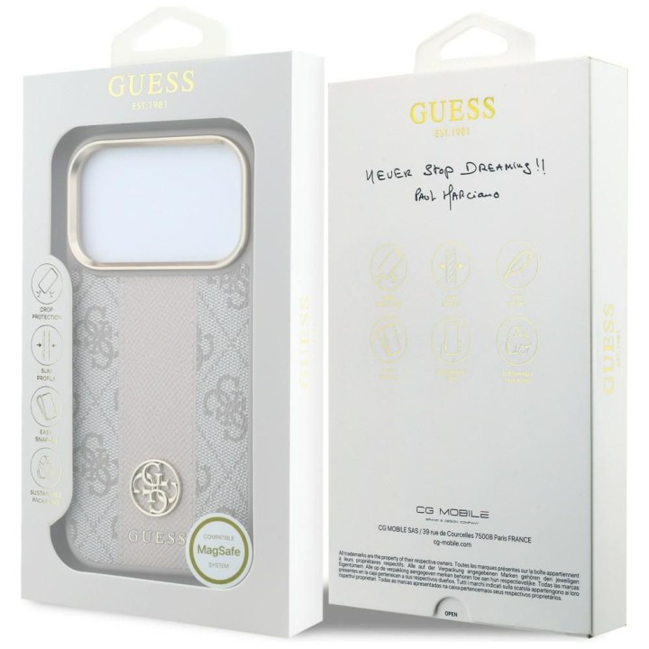 GUESS чохол для IPHONE 18 Pro Max/17 Pro Max сумісний з Magsafe (Stripe Round and Classic Logos 4G) рожевий