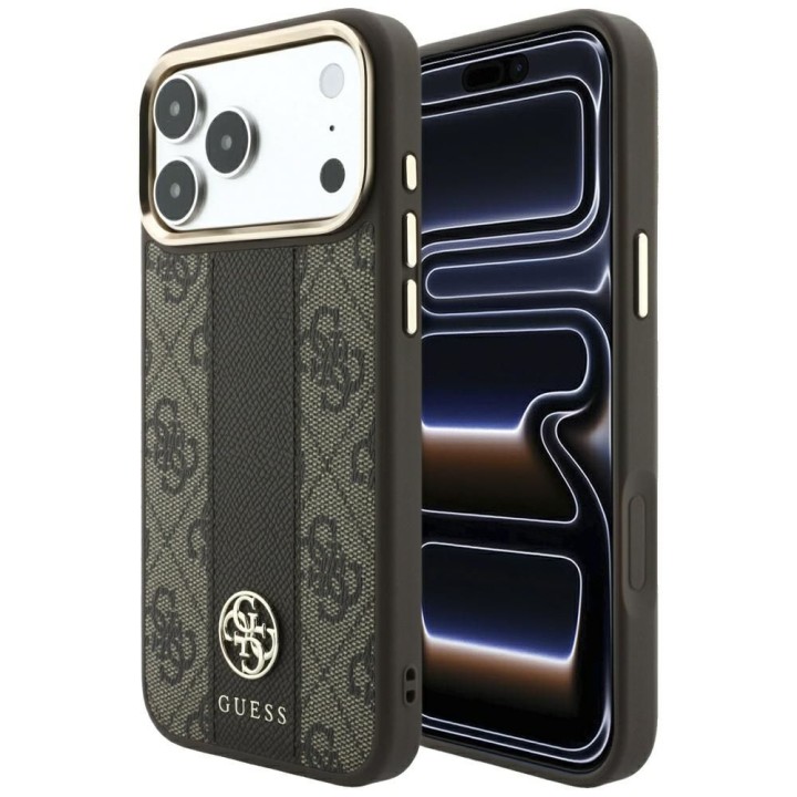 GUESS чехол для IPHONE 18 Pro/17 Pro совместимый с Magsafe (Stripe Round and Classic Logos 4G) коричневый