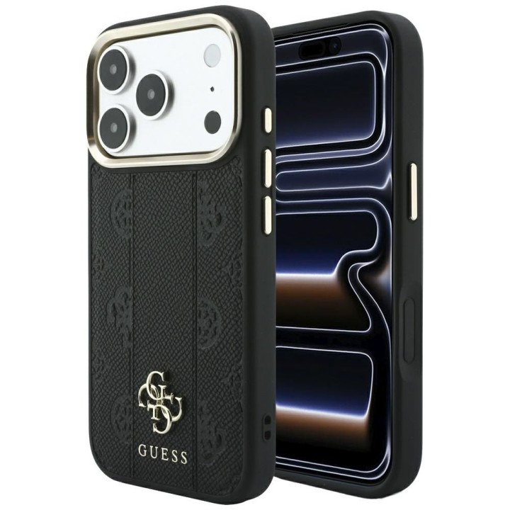 GUESS futerał do IPHONE 18 Pro/17 Pro kompatybilny z MagSafe (Stripe Peony 4G Logo) czarny