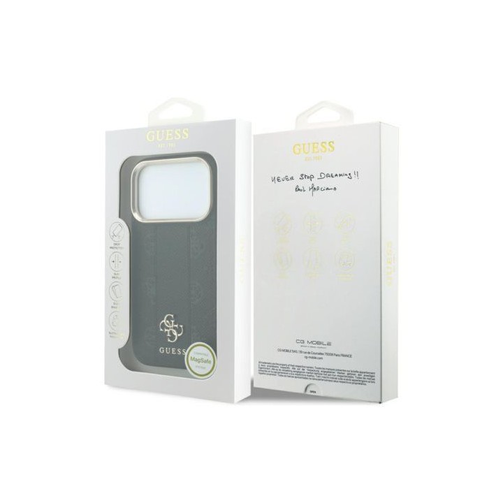GUESS futerał do IPHONE 18 Pro/17 Pro kompatybilny z MagSafe (Stripe Peony 4G Logo) czarny